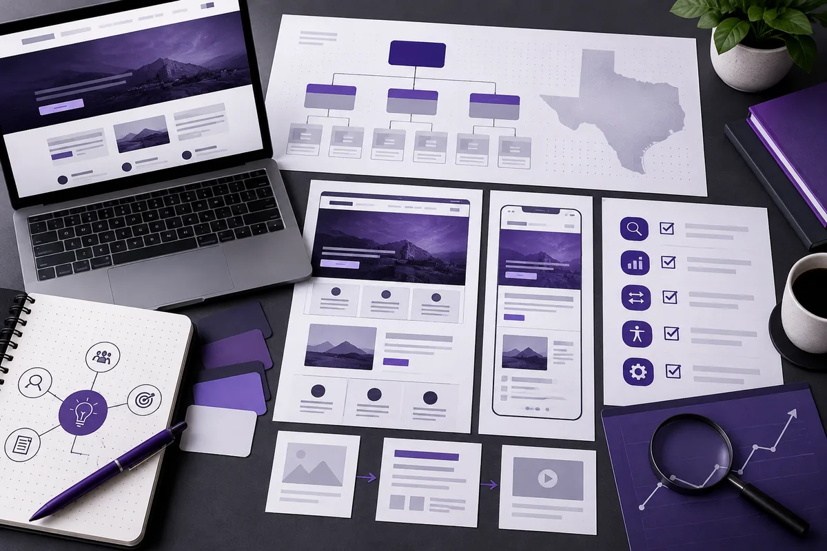 Texas web design planning with responsive wireframes, sitemap and quality checks